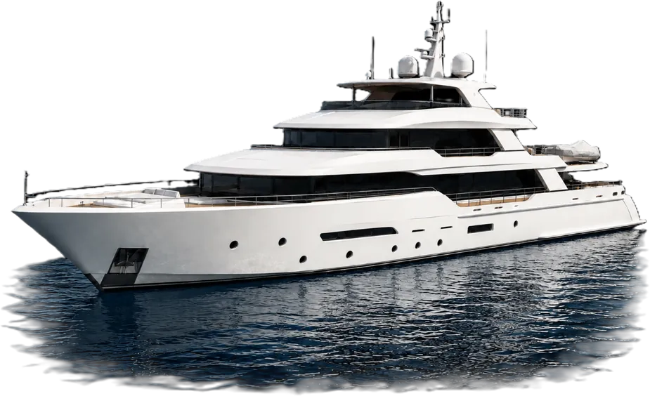 A motor yacht lying in calm water, with nobody aboard